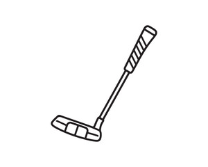 Hand Drawn Golf Putter Line Art Icon Isolated on White Background