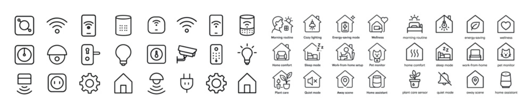 Smart home icon set: devices and automation symbols for modern l
