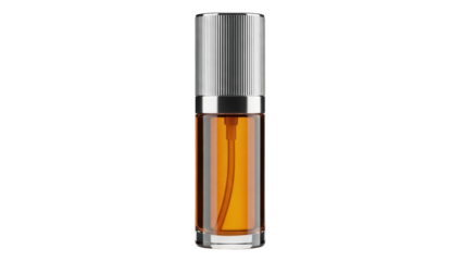 Isolated brown glass perfume bottle with silver lid for product branding and promotion