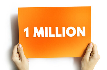 1 MILLION text on card held by hands, follower milestone visual for media success, minimalist typography design expressing growth, reach, and digital achievement concept