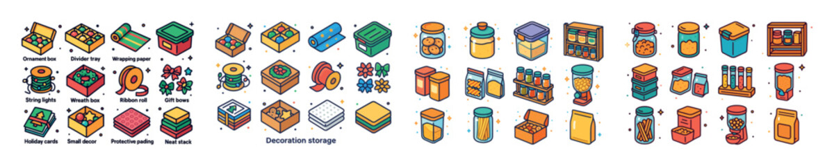 Fototapeta premium Colorful organization and storage icons for household items and