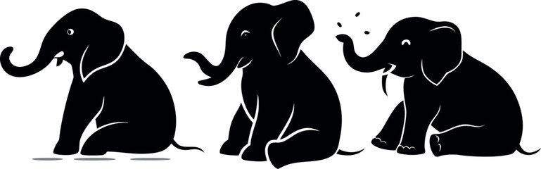 Set Elephant sitting on the ground with folded legs 