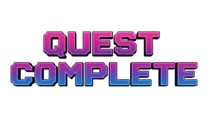 Isolated quest complete message, gaming challenge, success, fulfillment and game design art