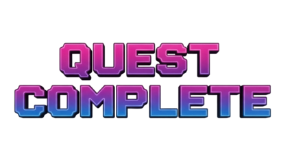 Isolated quest complete message, gaming challenge, success, fulfillment and game design art
