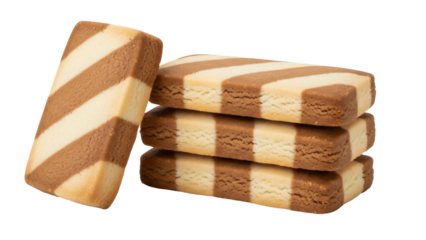 Isolated striped shortbread cookies stacked, buttery flavor, sweet treat for snacking time