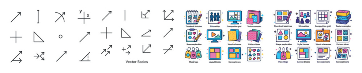 Vector basics and modern icon collection for web and graphics