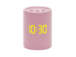 Isolated pink digital alarm clock showing 1030 on display, modern design for tabletop use