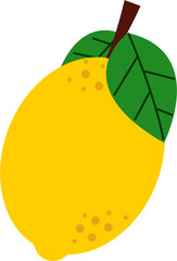 vector illustrations of lemons and leaves. Cartoon lemon. Ripe yellow sliced lemons. Summer fruits for healthy lifestyle. Organic fruit.