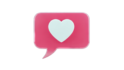3D Heart Speech Bubble Icon on White Background
