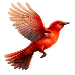 Fototapeta premium Vivid vermilion flycatcher takes flight against a pristine white backdrop in digital painting style