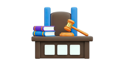 3D Judge's Bench with Gavel and Books - Justice Concept