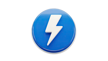 3D Lightning Bolt Icon on Blue Button - Power Concept