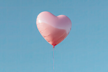 Fototapeta premium Pink heart shaped balloon floats against light blue backdrop 