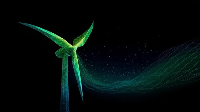 Abstract Windmill Turbine spinning on Dark Background