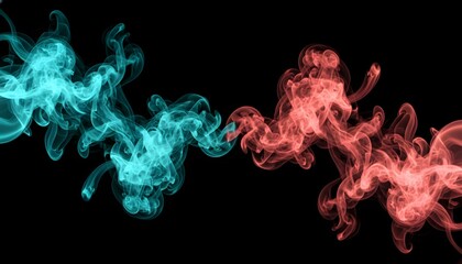 Fototapeta premium Vibrant blue and red smoke tendrils swirl and dance against a dark background