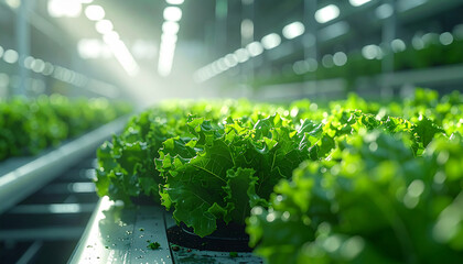 Modern Vegetable Farm: An indoor cultivation facility showcases rows of vibrant, thriving vegetables under optimal conditions, a testament to agricultural innovation.