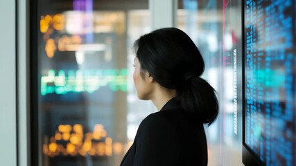 Financial data processing by an Asian businesswoman in a modern office environment, financial data processing over asian businesswoman in office - Powered by Adobe