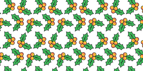 A seamless festive pattern of holly leaves with red berries, perfect for holiday decorations and designs