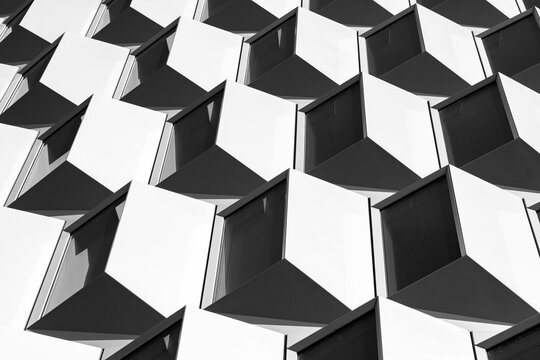 Modern architecture pattern based on geometric abstract repetition in facade structure with minimal detail and contemporary conceptual design background