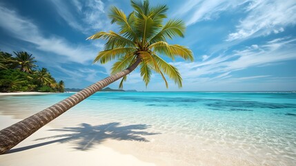 Dream tropical island beach with palm tree and pristine sand