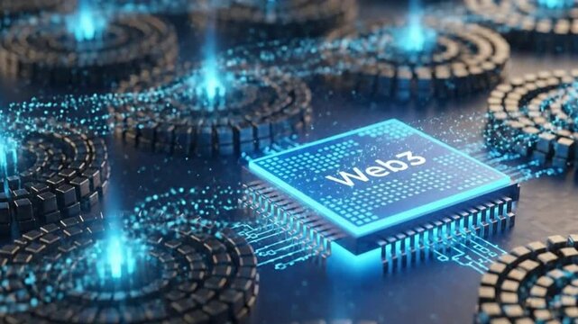 Web3 Digital Microchip With Glowing Circuit Connections and Decentralized Network Architecture Futuristic Blockchain Technology Background for AI Crypto Systems