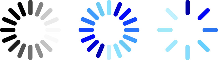 Obraz premium Three circular loading indicators showing different shades of blue and gray