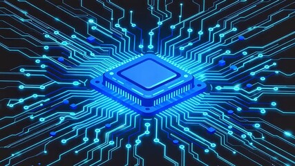 Blue computer chip with circuit board