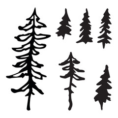 A set of minimalist vector fir and spruce trees