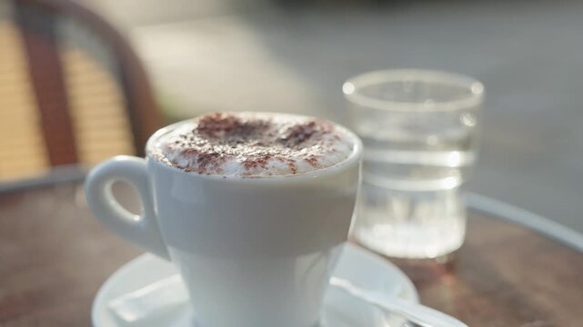 Street Cafe Cappuccino Coffee at Dusk with Soft Bokeh in Paris France
