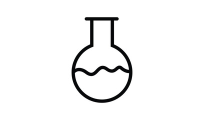 Simple line icon of a round bottom flask filled with wavy liquid, representing science and chemistry experiments