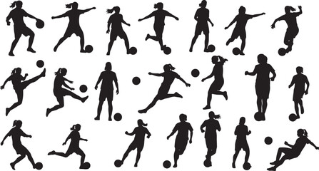 Female Soccer Players Silhouettes with Ball football