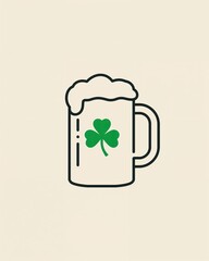 St patricks day illustration of a beer mug with shamrock on it isolated on white background