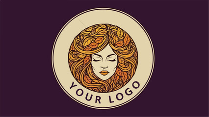 Elegant Woman Face Logo with Flowing Hair Design.