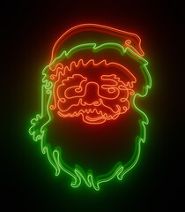 Neon Christmas Santa Claus.  Neon light. Christmas background. 3d rendering illustration not AI