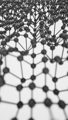 Abstract data empty space. The concept of a technology network node is represented by black chaotic atoms, DNA, or molecules. 3d rendering illustration not AI