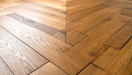 Split-tone herringbone wood floor, dark and light contrast, geometric zigzag pattern.