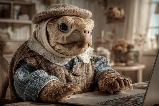 Morning delight: turtle at the laptop. Laptop time. The dark reality behind crypto trading nobody wants to talk about. Safe crypto investing. Turtle ritual.