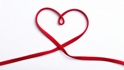 Red ribbon shaped into a heart on white background, symbolizing love and elegance.