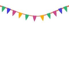 Obraz premium Colorful triangular party flag garland isolated on white background vector illustration 
