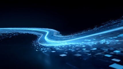 Abstract Digital Highway with Blue Light Trails