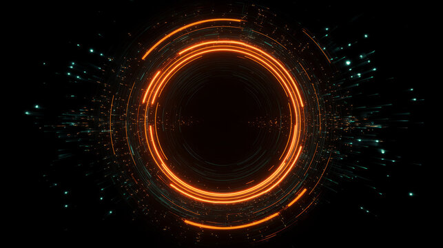 Glowing digital rings with futuristic neon particles - Powered by Adobe