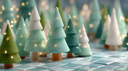 Mini Christmas trees with glowing fairy lights
