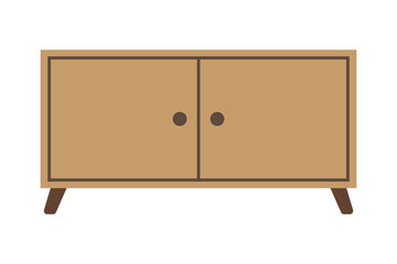 Simple wooden cabinet with two doors and legs in a minimal design for storage in homes or offices