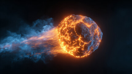 Obraz premium Burning Meteorite Entering Atmosphere with Fiery Trail