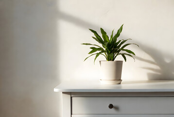 A minimalist flat lay of green leaves with dew drops on a white surface, in a serene, natural style.