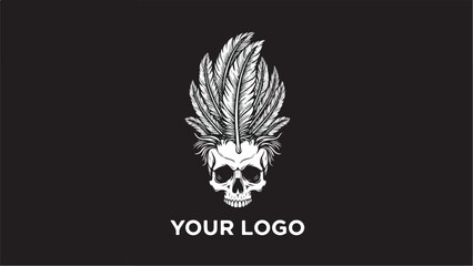Skull with Feathers Logo Design.