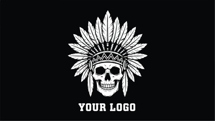 Skull with Native American Headdress Logo Design 2.