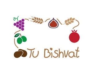 Colorful Tu Bishvat frame with text and seven species