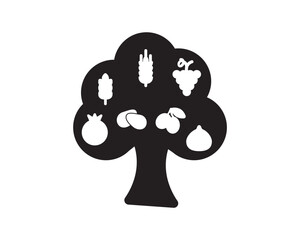 Tu Bishvat - White Seven Species on black tree silhouette