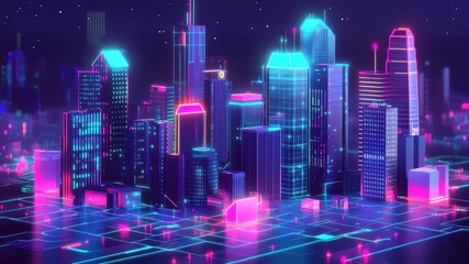 Vision of a futuristic smart city powered by IoT technology and vibrant neon lights, Smart city concept IoT (Internet of Things) - Powered by Adobe